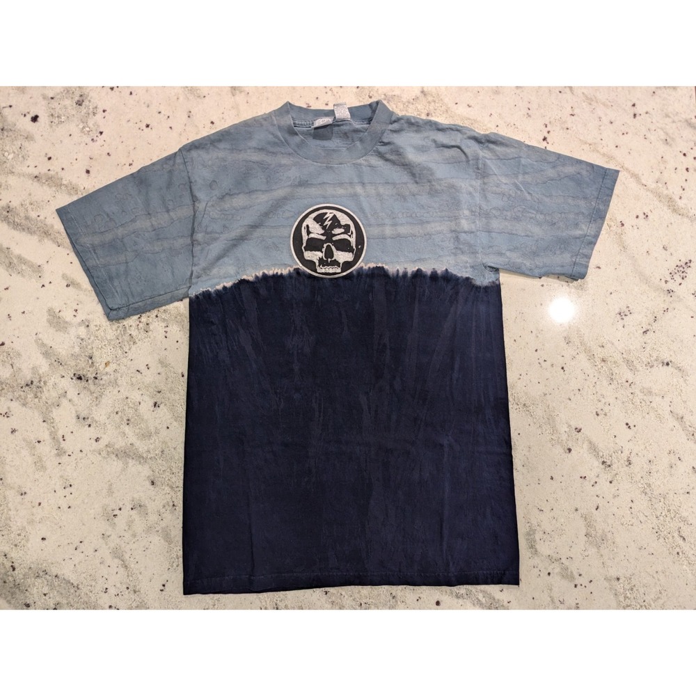 VTG Y2K Blue Tie Dye Skull Shirt Mens Lrg Utilty Halloween Emo Goth Grunge Edgy